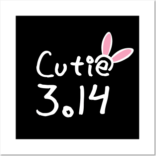 Cutie pie (π) 3.14 typography text with bunny band on girly pink background Posters and Art